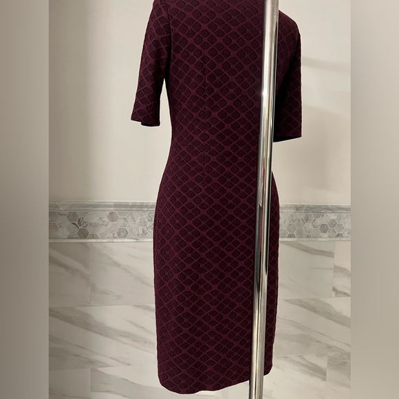 Anne Klein Elbow Sleeves Stretch Burgundy Side Drapes Dress - Picture 9 of 12